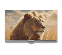 HETVBNS Porte-cartes de visite professionnel en métal pour cartes de visite et cartes d'identité - Motif lion des prairies - Pour homme ou femme, Lion des Prairies, 3.7 × 2.2 × 0.3 Inches, Décontracté