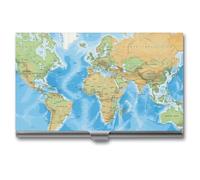 HETVBNS Porte-cartes de visite professionnel en métal pour cartes de visite et cartes d'identité - Pour homme ou femme, motif carte du monde, 3.7 × 2.2 × 0.3 Inches, Décontracté