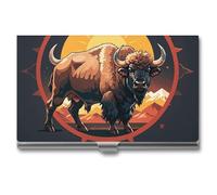 HETVBNS Porte-cartes de visite professionnel en métal pour cartes de visite et cartes d'identité - Pour homme ou femme, Montagnes du bison d'Amérique sauvage, 3.7 × 2.2 × 0.3 Inches, Décontracté
