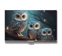 HETVBNS Porte-cartes de visite professionnel fin en métal pour cartes de visite et cartes de visite - Pour homme ou femme - Hibou sur arbre - 9,4 x 5,6 x 0,8 cm, Chouette sur arbre, 3.7 × 2.2 × 0.3