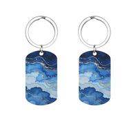 HETVBNS Porte-clés aquarelle en marbre bleu abstrait imprimé double face, porte-clés en métal durable, porte-clés tendance en acier inoxydable pour sac à dos, sac à main, accessoire élégant