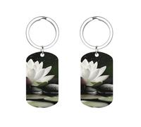 HETVBNS Porte-clés avec pierres zen noires imprimées double face, porte-clés en métal durable, porte-clés tendance en acier inoxydable pour sac à dos, sac à main, accessoire élégant