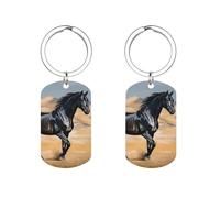 HETVBNS Porte-clés cheval arabe noir imprimé double face, porte-clés en métal durable, porte-clés tendance en acier inoxydable pour sac à dos, sac à main, accessoire élégant
