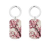 HETVBNS Porte-clés en forme de cerisier en fleurs imprimé double face, porte-clés en métal durable, porte-clés tendance en acier inoxydable pour sac à dos, sac à main, accessoire élégant