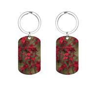 HETVBNS Porte-clés en forme de vigne de fleur rouge en acier inoxydable durable, double face, pour homme et femme