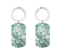 HETVBNS Porte-clés floral vert menthe imprimé double face, porte-clés en métal durable, porte-clés tendance en acier inoxydable pour sac à dos, sac à main, accessoire élégant