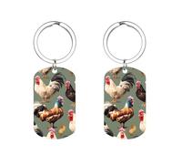 HETVBNS Porte-clés imprimé poule et coq double face, porte-clés en métal durable, porte-clés tendance en acier inoxydable pour sac à dos, sac à main, accessoire élégant