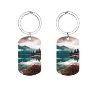 HETVBNS Porte-clés motif lac scénique imprimé double face, porte-clés en métal durable, porte-clés tendance en acier inoxydable pour sac à dos, sac à main, accessoire élégant