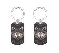 HETVBNS Porte-clés motif tête de loup imprimé double face, porte-clés en métal durable, porte-clés tendance en acier inoxydable pour sac à dos, sac à main, accessoire élégant