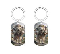 HETVBNS Porte-clés neuf lions imprimé double face, porte-clés en métal durable, porte-clés tendance en acier inoxydable pour sac à dos, sac à main, accessoire élégant