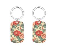 HETVBNS Porte-clés rétro en forme de fleur imprimé double face, en métal durable, porte-clés tendance en acier inoxydable pour sac à dos, sac à main, accessoire élégant