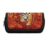 HETVBNS Prosperity in The Year of The Tiger Trousse à crayons extra large, double couche avec fermeture éclair, trousse à maquillage portable pour voyage, organisateur de papeterie de bureau pour
