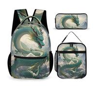 HETVBNS Qinglong Ensemble sac à dos 3 pièces, sac à dos isotherme durable, trousse à crayons portable pour homme et femme