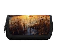 HETVBNS Reeds by The River Trousse à crayons extra large, double couche avec fermeture éclair, trousse à cosmétiques portable pour voyage, organisateur de papeterie de bureau pour homme et femme