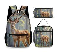HETVBNS Sika Ensemble sac à dos 3 pièces, sac à dos isotherme durable, trousse à crayons portable pour homme et femme Motif cerf