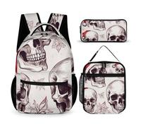 HETVBNS Sketchy Skulls Ensemble sac à dos 3 pièces, sac à dos isotherme durable, trousse à crayons portable pour homme et femme