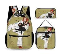 HETVBNS Taekwondo Ensemble sac à dos 3 pièces, sac à dos isotherme durable, trousse à crayons portable pour homme et femme