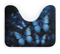 HETVBNS Tapis de toilette absorbant en forme de U avec motifs papillons bleu foncé, antidérapant, lavable