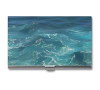HETVBNS The Blue Sea - Porte-cartes de visite professionnel fin en métal pour cartes de visite, cartes de crédit, cartes d'identité pour homme ou femme, mer bleue, 9,4 x 5,6 x 0,8 cm, La mer bleue