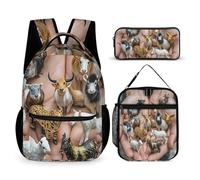 HETVBNS The Twelve Ensemble sac à dos 3 pièces avec signes du zodiaque chinois - Sac à déjeuner isotherme et portable - Pour homme et femme