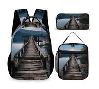 HETVBNS The Water Lot de 3 sacs à dos en bois avec tréteau et trousse à crayons isotherme pour homme et femme