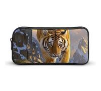 HETVBNS Tiger Descending The Mountain Trousse à crayons de grande capacité avec fermeture éclair, durable, petite trousse à cosmétiques portable pour bureau, voyage