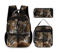 HETVBNS Tiger in Cave Ensemble sac à dos 3 pièces, sac à dos isotherme durable, trousse à crayons portable pour homme et femme