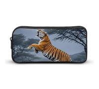 HETVBNS Tiger Moon Trousse à crayons de grande capacité avec fermeture éclair, durable, petite trousse à cosmétiques portable pour bureau, voyage