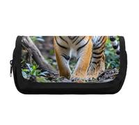 HETVBNS Tiger Trousse à crayons extra large, double couche avec fermeture éclair, trousse de maquillage portable pour voyage, organisateur de papeterie de bureau pour homme et femme