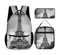 HETVBNS Tower Paris Ensemble de 3 sacs à dos durables isothermes et trousse à crayons portable pour homme et femme