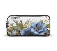 HETVBNS Trousse à crayons à fleurs bleues et libellule de grande capacité avec fermeture éclair, organiseur durable, petite trousse de maquillage portable pour bureau, voyage