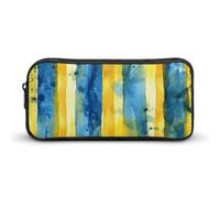 HETVBNS Trousse à crayons à motif jaune et bleu de grande capacité avec fermeture éclair, organiseur durable, petite trousse de maquillage portable pour bureau, voyage