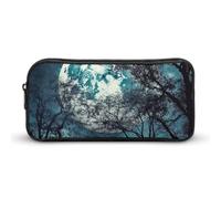 HETVBNS Trousse à crayons Blue Moon de grande capacité avec fermeture éclair, durable, petite trousse de maquillage portable pour bureau, voyage
