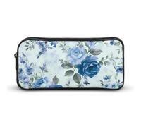 HETVBNS Trousse à crayons de grande capacité avec fermeture éclair et motif floral bleu, durable, petite trousse de maquillage portable pour bureau, voyage