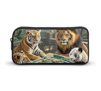 HETVBNS Trousse à crayons de grande capacité avec fermeture éclair - Motif bêtes divines jouant au Mahjong - Durable - Petite trousse de maquillage portable pour bureau, voyage