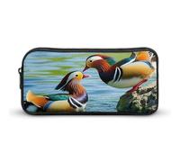 HETVBNS Trousse à crayons de grande capacité avec fermeture éclair - Motif canards mandarins jouant dans l'eau - Durable - Petite trousse de maquillage portable pour bureau, voyage