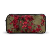 HETVBNS Trousse à crayons de grande capacité avec fermeture éclair - Motif fleurs rouges - Organiseur durable - Petite trousse de maquillage portable pour bureau, voyage