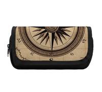HETVBNS Trousse à crayons extra large avec fermeture éclair - Motif boussole et carte routière - Pour voyage, bureau - Pour homme et femme