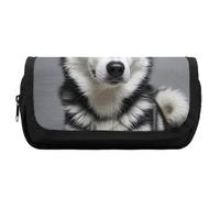 HETVBNS Trousse à crayons extra large avec fermeture éclair - Motif chien Husky - Pour voyage, bureau - Pour homme et femme