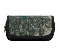 HETVBNS Trousse à crayons extra large avec fermeture éclair, motif paon, trousse à maquillage portable pour voyage, organisateur de papeterie de bureau pour homme et femme