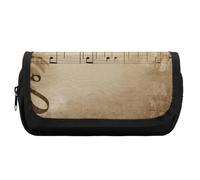 HETVBNS Trousse à crayons extra large avec motif notes de musique sur vieux papier, double couche avec fermeture éclair, trousse de maquillage portable pour voyage, organisateur de papeterie de bureau