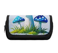HETVBNS Trousse à crayons extra large motif champignon bleu dessin animé, trousse à crayons double couche avec fermeture éclair, trousse de maquillage portable pour voyage, organisateur de papeterie