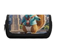 HETVBNS Trousse à crayons extra large New York et écureuil, double couche avec fermeture éclair, trousse de maquillage portable pour voyage, organisateur de papeterie de bureau pour homme et femme