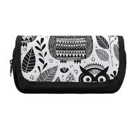HETVBNS Trousse à crayons extra large noire et blanche avec motif hibou double couche avec fermeture éclair, trousse de maquillage portable pour voyage, organisateur de papeterie de bureau pour homme