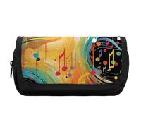 HETVBNS Trousse à crayons extra large sur le thème de la musique abstraite, double couche avec fermeture éclair, trousse de maquillage portable pour voyage, organisateur de papeterie de bureau pour