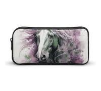 HETVBNS Trousse à crayons Green Horse de grande capacité avec fermeture éclair, durable, petite trousse de maquillage portable pour bureau, voyage