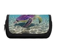 HETVBNS Trousse à crayons Hawaï avec tortue de mer violette extra large, double couche avec fermeture éclair, trousse de maquillage portable pour voyage, organisateur de papeterie de bureau pour homme