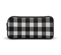 HETVBNS Trousse à crayons noire et blanche à carreaux de grande capacité avec fermeture éclair, durable, petite trousse de maquillage portable pour bureau, voyage