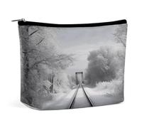 HETVBNS Trousse de maquillage de voyage portable pour femme avec fermeture éclair - Étanche - Ouverte - Jolie trousse de maquillage pour accessoires de voyage - Train enneigé