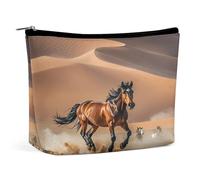 HETVBNS Trousse de maquillage de voyage portable pour femme - Chevaux qui courent dans le désert - Trousse de maquillage avec fermeture éclair - Étanche - Ouverte - Jolie pochette de maquillage pour